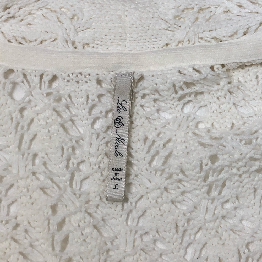 Leo & Nicole Light Ivory knit Pointelle Open Cardigan for Women Size L - Picture 8 of 14